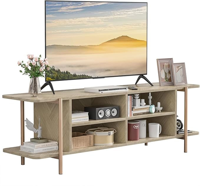 Giluta TV Stand for TV up to 75 Inch, Wood TV Cabinet with Open Storage, Entertainment Center TV Console Table, Coffee Table for Living Room (Light Oak)