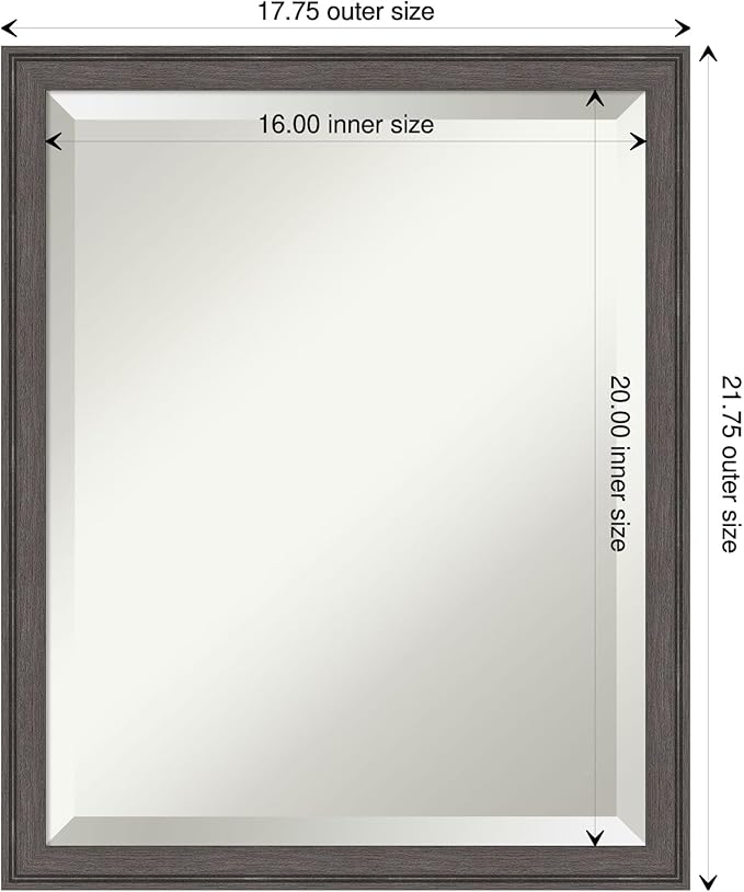 Amanti Art Silver Bathroom Mirror for Over Sink, 22x18 Florence Pewter Rectangle Vanity Mirror, Small Casual Frame, Hangs Horizonally and Vertically, Bathroom Wall Decor, Beveled Edge from WI, USA