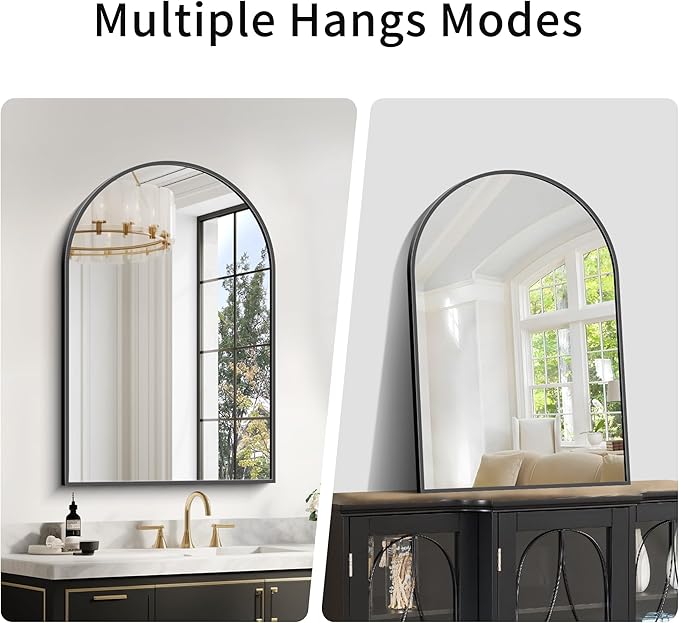 Arched Mirror, 20"x30" Black Bathroom Mirror with Metal Frame, Wall Mounted Mirrors Decor Modern Dresser Mirror for Bedroom Living Room Entryway