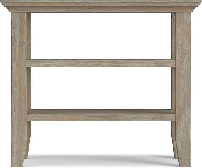 SIMPLIHOME Acadian 14-inch Wide Solid Wood Narrow End Table in Distressed Grey, Transitional-Style Side Table for Living Room, Bedroom, or Family Room with 2 Open Shelves