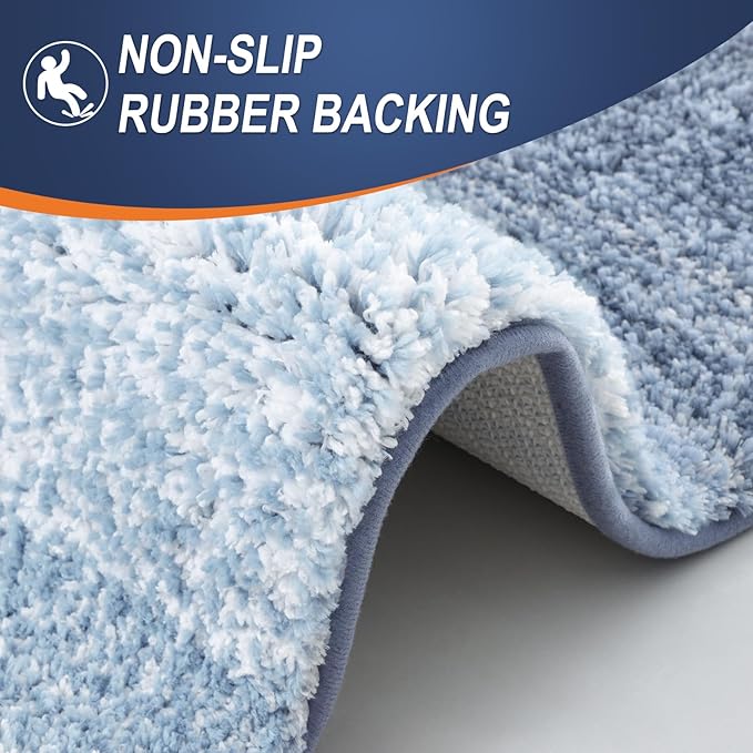 OLANLY Bathroom Runner Rugs 44x24, Extra Soft Absorbent Microfiber Bath Rugs, Rubber Backing, Quick Dry, Machine Washable Bath Mats for Bathroom Floor, Tub and Shower, Home Decor Accessories, Blue