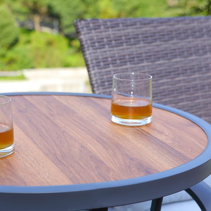 Bar Height Patio Table, 40-Inch Outdoor Pub Table Bistro Table with Wooden-Like Table Top & Metal Frame
