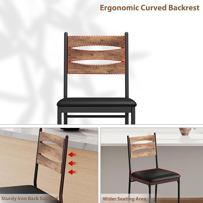 GarveeHome Bar Stools Set of 2, Wooden Barstools, Faux Leather Upholstered Bar Chair with Back & Footrest & Thick Cushion, Counter Height Bar Stools for Kitchen Island Apartment, Brown