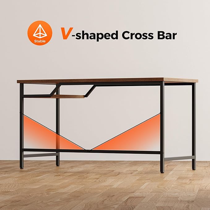 Computer Desk 55 X 24 inch, Gaming Desk for Small Spaces, Modern Simple Style Table for Home Office, Study Student Writing Table (Shelf, Rustic Brown, 55 inch)