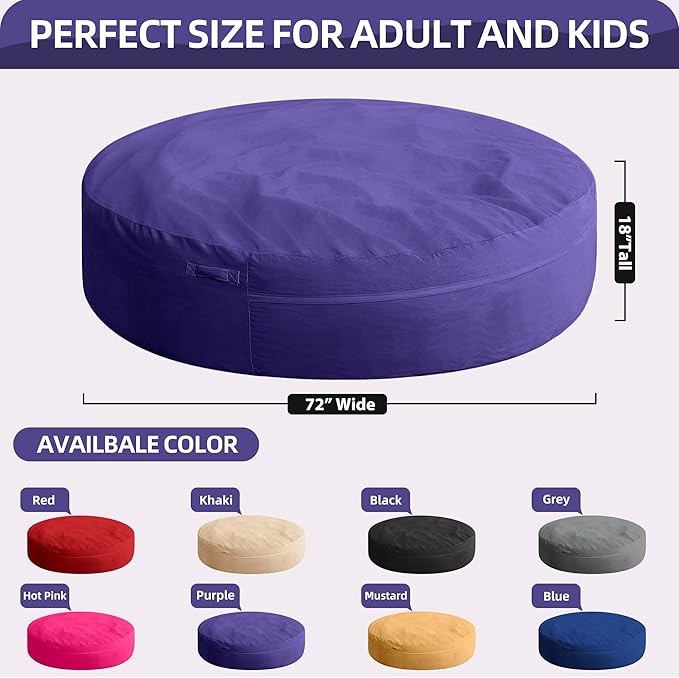 HABUTWAY XX-Large Bean Bag Chair: Giant 7' Memory Foam Furniture Bean Bag Chairs for Adults with Microfiber Cover 7Ft (Purple)