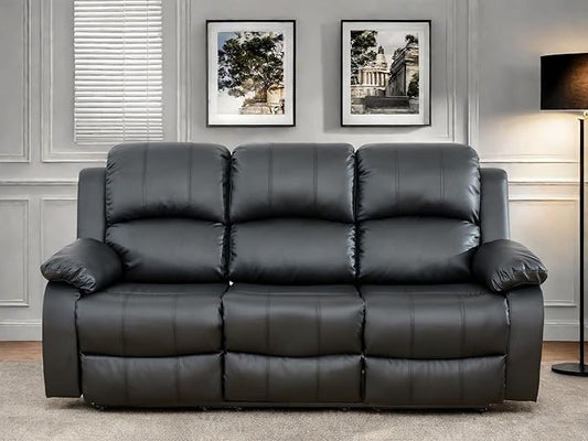Leather Recliner Sofa Couch, 3-Seater Home Theater Seating Reclining Sofa, Power Reclining Couch with Cup Holders & Drop Down Table for Living Room Furniture Sets, Black
