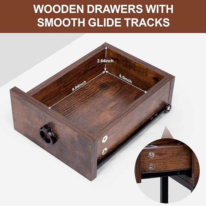 Skinny End Tables with USB Ports and Outlets for Living Room, Slim Nightstand with Charging Station for Bedroom,Chair Side Table with Storage for Small Spaces,Rustic Side Table Recliner