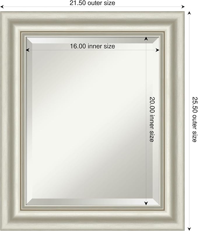 Amanti Art Bathroom Mirror for Over Sink, 26x22 Sophia Silver Rectangle Vanity Mirror, Small Traditional Frame, Hangs Horizonally and Vertically, Bathroom Wall Decor, Beveled Edge