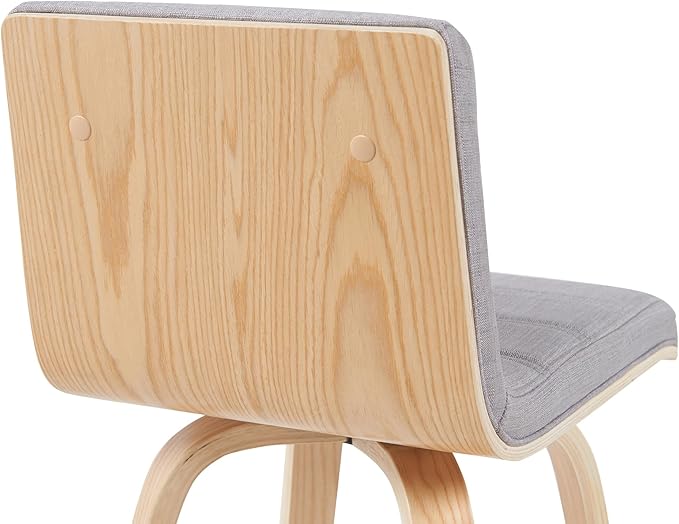Vienna Modern Counter Height Swivel Bar Stool with Grey Upholstered Seat and Patterned Oak Wood Frame Set of 3