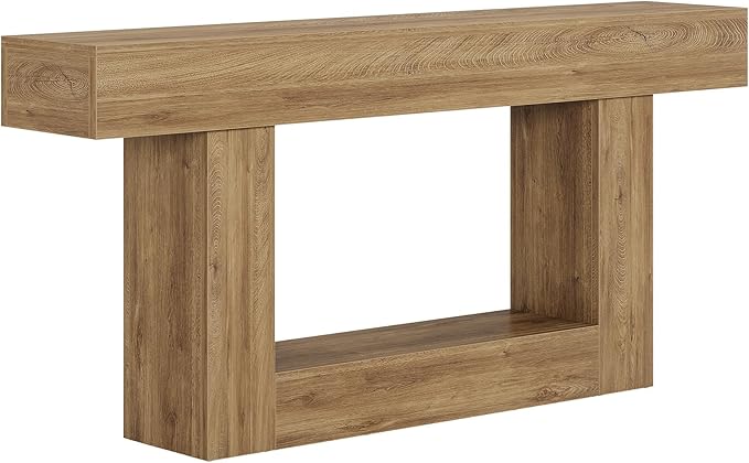 Tribesigns 63" Console Table, Farmhouse 2-Tier Entryway Table with U-Shaped Base, Narrow Long Wood Sofa Table Behind Couch Table for Living Room, Hallway, Foyer, Light Brown