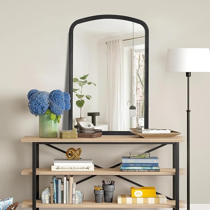 HOMECOOKIN Wood Arched Mirror for Bathroom, 30" x 40" Farmhouse Rustic Arched Wall Mirror Wood Framed Vanity Mirror for Home Decor Entryway Living Room (Black)