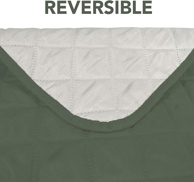 PureFit Reversible Sofa Cover Water Resistant Loveseat Couch Cover, Machine Washable Furniture Cover with Non-Slip Foam and Adjustable Strap for Dogs, Pets (Loveseat, Grayish Green/Ivory)