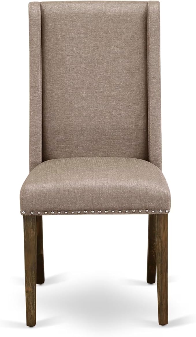 East West Furniture V797FL716-7 7 Piece Dining Room Furniture Set Consist of a Rectangle Dining Table with V-Legs and 6 Dark Khaki Linen Fabric Parsons Chairs, 40x72 Inch, Multi-Color