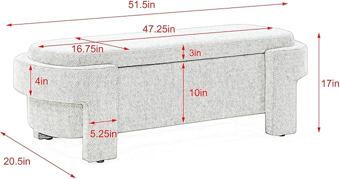 KEIKI 51" Linen Ottoman Bench with Large Storage Space, Upholstered Seating Foot Rest Stool Furniture for Bedroom, Living Room, Entryway, Beige Stripe