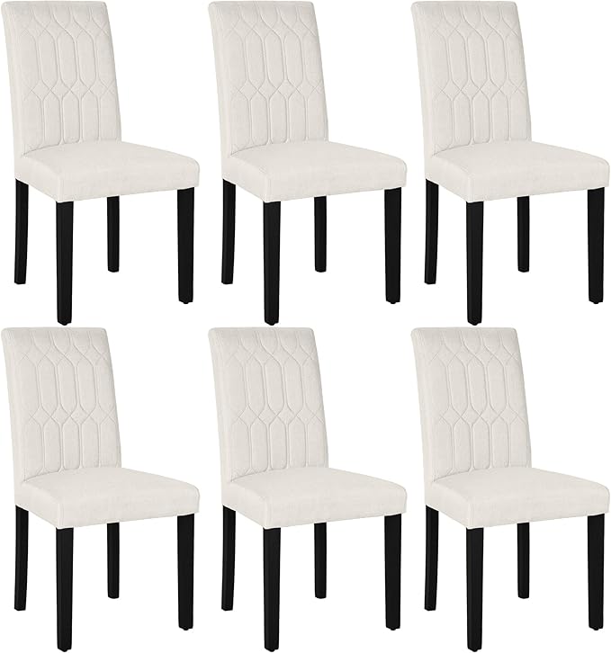 VECELO Upholstered Dining Chairs Set of 6, Modern Accent Parsons with Comfort Seat, Solid Wood Legs w/Rubber Footpads, for Living Room Kitchen, Beige
