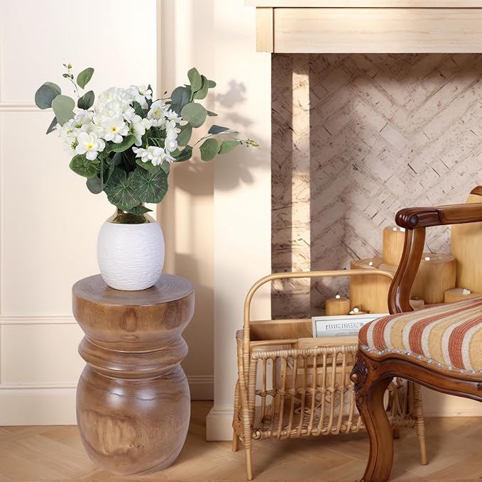 Handcrafted Tree Stump Accent Table 15.75" H Small Solid Paulownia Wood Stool/Side Table, Unique Rustic Farmhouse Decor, Ideal for Patio, Balcony, Bedroom