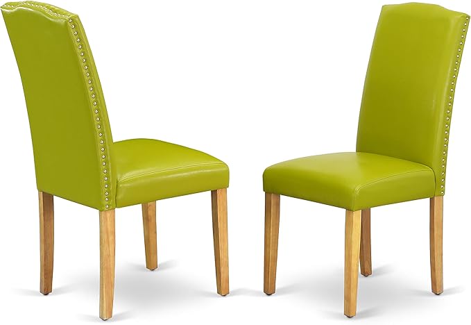 East West Furniture OXEN3-OAK-51 3 Piece Dinette Set for Small Spaces Contains a Square Dining Room Table and 2 Autumn Green Faux Leather Parsons Dining Chairs, 36x36 Inch, Oak