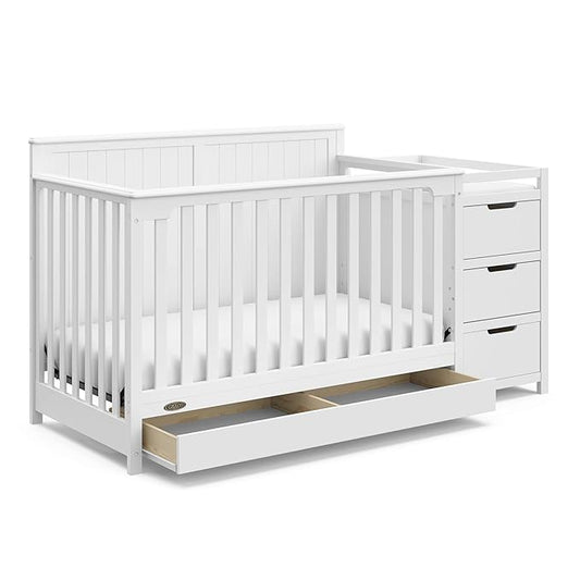 Graco Hadley All-in-One Convertible Crib & Changer (White) – GREENGUARD Gold Certified, Fits Standard Crib Mattress, Converts to Toddler Bed and Full Bed, 4 Adjustable Mattress Heights
