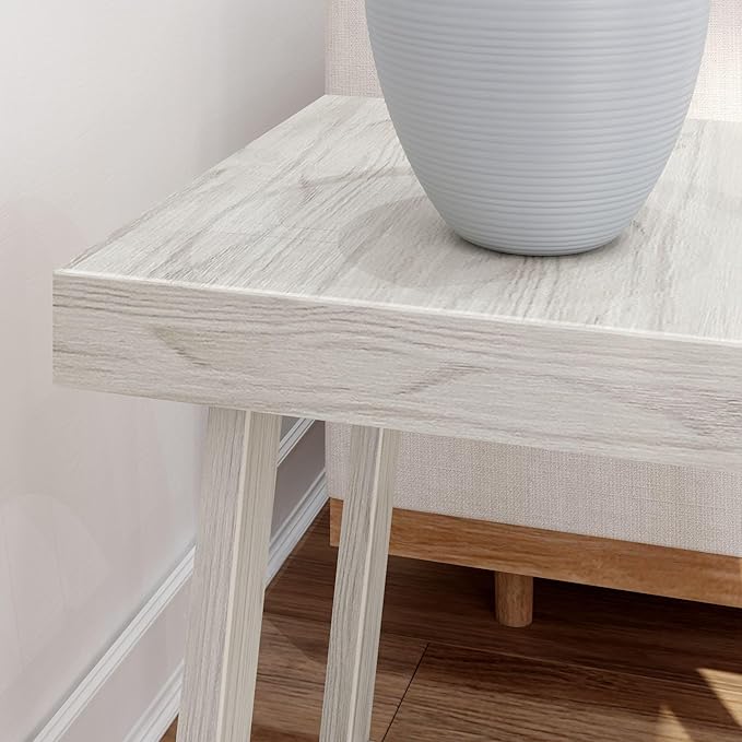 Plank+Beam Classic Square Side Table, Slim Side Table for Living Room, Narrow Nightstand for Small Spaces, Wood End Table for Bedroom, White Sand Wirebrush