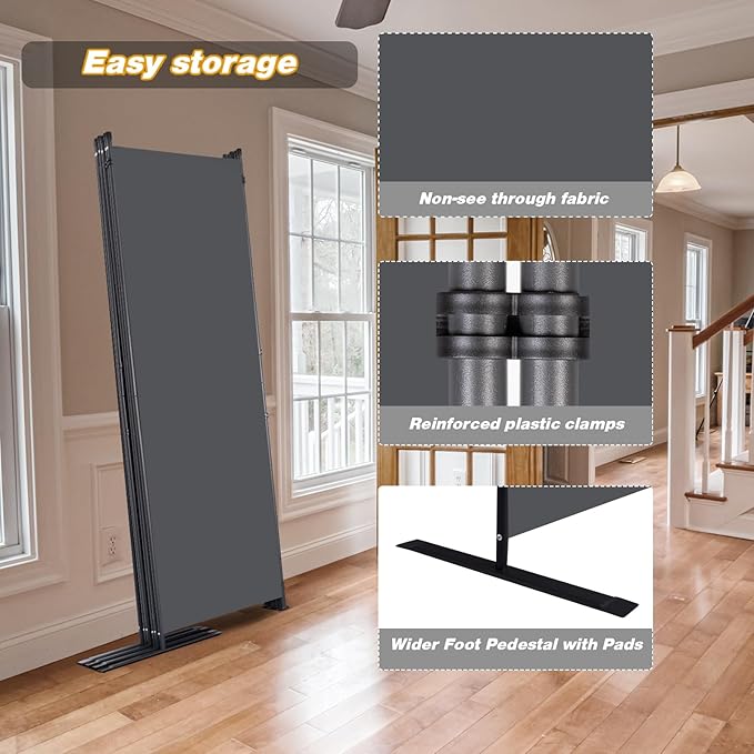 Room Divider, 6 Panel Folding Privacy Screens with Wider Support Feet, 6 Ft Portable Room Partition for Room Separator, 132" W X 71" H, Grey