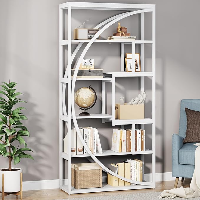 Tribesigns Bookshelf, Modern 5-Tier Etagere Bookcase, 70.8 inch Tall Bookshelf with 8 Open Storage Shelf, Book Shelf Display Tack Shelving Unit for Home Office Living Room, White