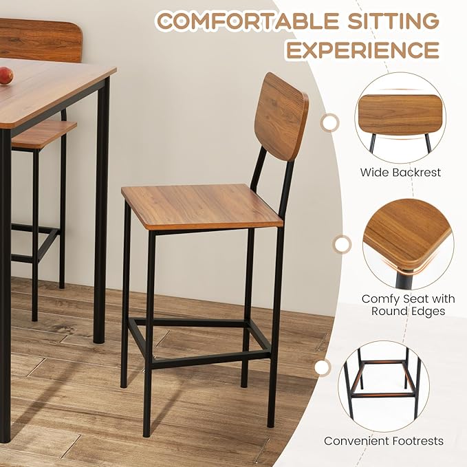 Tangkula Bar Height Table and Chairs, Counter-Height Dining Table Set, Pub Table and Chairs Set of 4, Space-Saving Dinette Set for Breakfast Nook