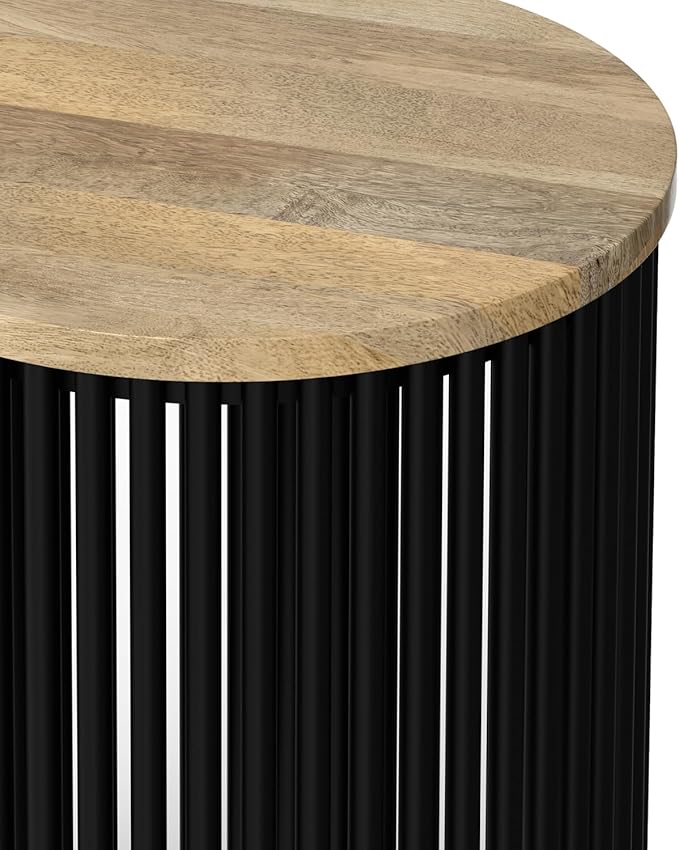 SIMPLIHOME Demy 20 inch Wide Tall Side Table in Natural Solid Mango Wood/Black Metal, Slim Round Accent Table for Living Room, Bedroom, or Entryway, Industrial Style Assembled