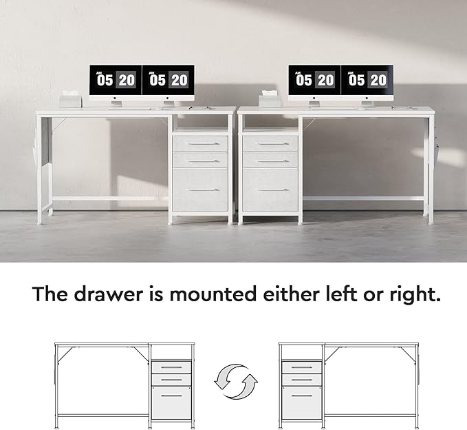 Ｍａｉｈａｉｌ Maihail Small Desk with Drawers, 47 inch Computer Desk with Shelves, Writing Desk with Storage, Small Office Desk with Metal Frame, White