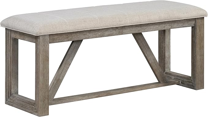 Ball & Cast 6-Piece Dining Table Set for 6 People, 60" Wood Dining Kitchen Table & Chairs Set, Dining Room Table with Upholstered Chairs and 1 Bench, Perfect for Dining Room, Kitchen, Gray