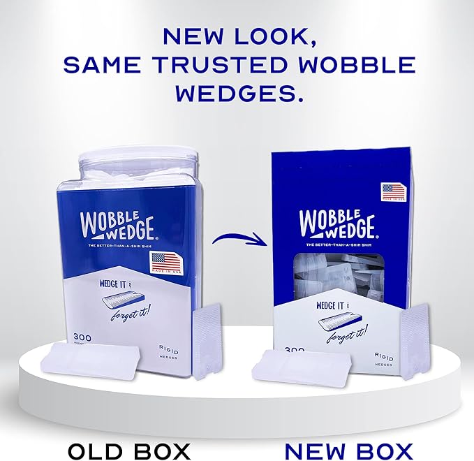 The Original Wobble Wedge Rigid Plastic Shims-MADE IN USA- Heavy-Duty Leveling Wedges for Furniture, Tables, Toilets, Home Improvement & Work Projects-Transparent Plastic Shim, Leveling Feet, 300 Pack