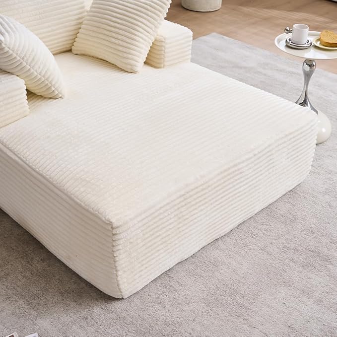 Oversized Chaise Daybed Lounge Sleeper Chair Sofa Bed Indoor, Fluffy Corduroy Upholstered Sleeper Recliner Sofabed Extra Wide Full Foam Cloud Sofabed W/3 Pillows for Home/Apartment Living Room Bedroom