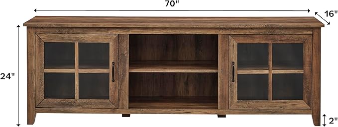 Walker Edison Portsmouth Classic 2 Glass Door TV Stand for TVs up to 80 Inches, 70 Inch, Rustic Oak