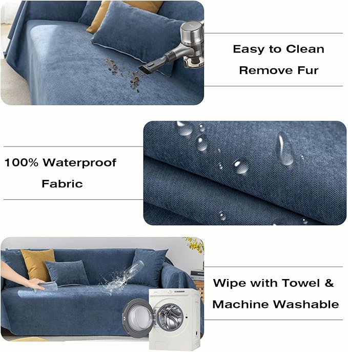 STACYPIK 100% Waterproof Sofa Covers for Dogs, Water Resistant Navy Blue Non-Slip Couch Covers, Pet Couch Protector for 2 Cushion Couch, Leakproof L Shaped Loveseat Slipcover for Sectional-71X118IN