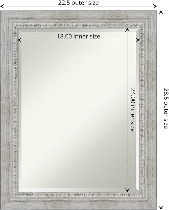 Amanti Art White Bathroom Mirror for Over Sink, 29x23 Rustic White Wash Rectangle Vanity Mirror, Medium Rustic Farmhouse Wood Frame, Hangs Horizonally and Vertically, Bathroom Wall Decor, Beveled Edge