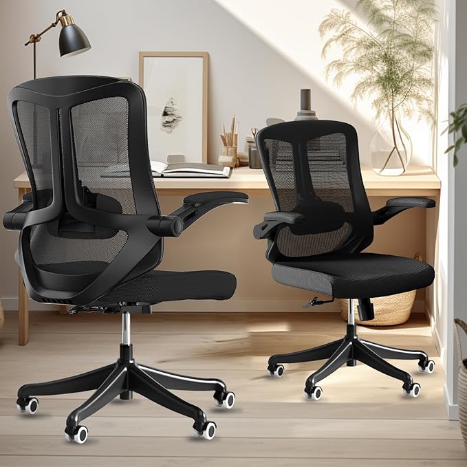 Executive Office Chair, Ergonomic Comfort Home Desk Chair, Mid Back Gaming Chair with Wheels, Adjustable Height, Lumbar Support, Flip-up Armrest with 350LBS Capacity