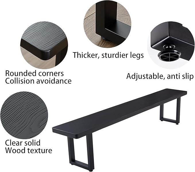 Black Bench Wooden Bench with Metal Legs Suitable for Dining Room Living Room Office Conference Room Indoor Stool Multiple （62.99in）