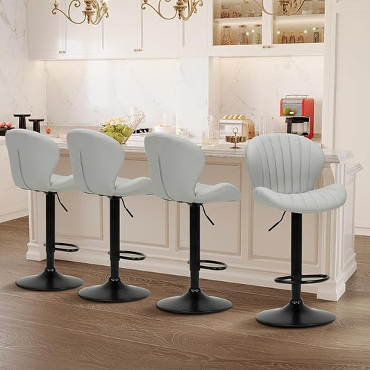 COLAMY Bar Stools Set of 4, Modern Swivel Bar Chairs, Adjustable Faux Leather Upholstered Barstools Counter Height with High Backrest for Bar, Kitchen Island, Dining Room, Grey
