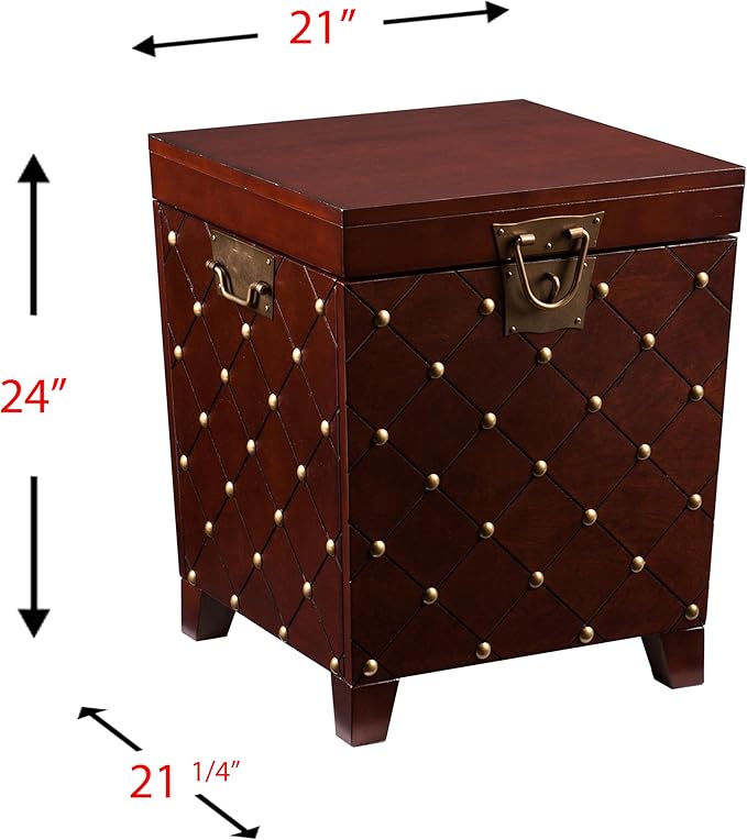 SEI Furniture Nailhead Storage Trunk End Table, Espresso