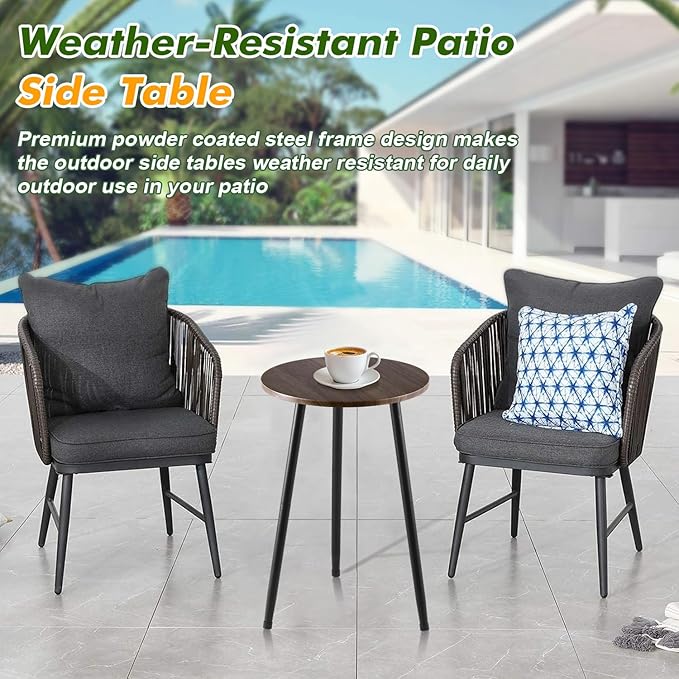 2 Packs Small Round Side Table 13.5" Outdoor Patio Round Accent Coffee Tables Indoor Corner Stand for Small Spaces Weather-Resistant for Balcony Plant Stand, Woodgrain