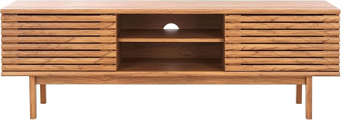 SAFAVIEH Aricia TV Stand for up to 65" Flatscreen – Oak Brown, 2 Sliding Doors with Interior Storage, 1 Open Shelf, Entertainment Media Console (MED9633D)