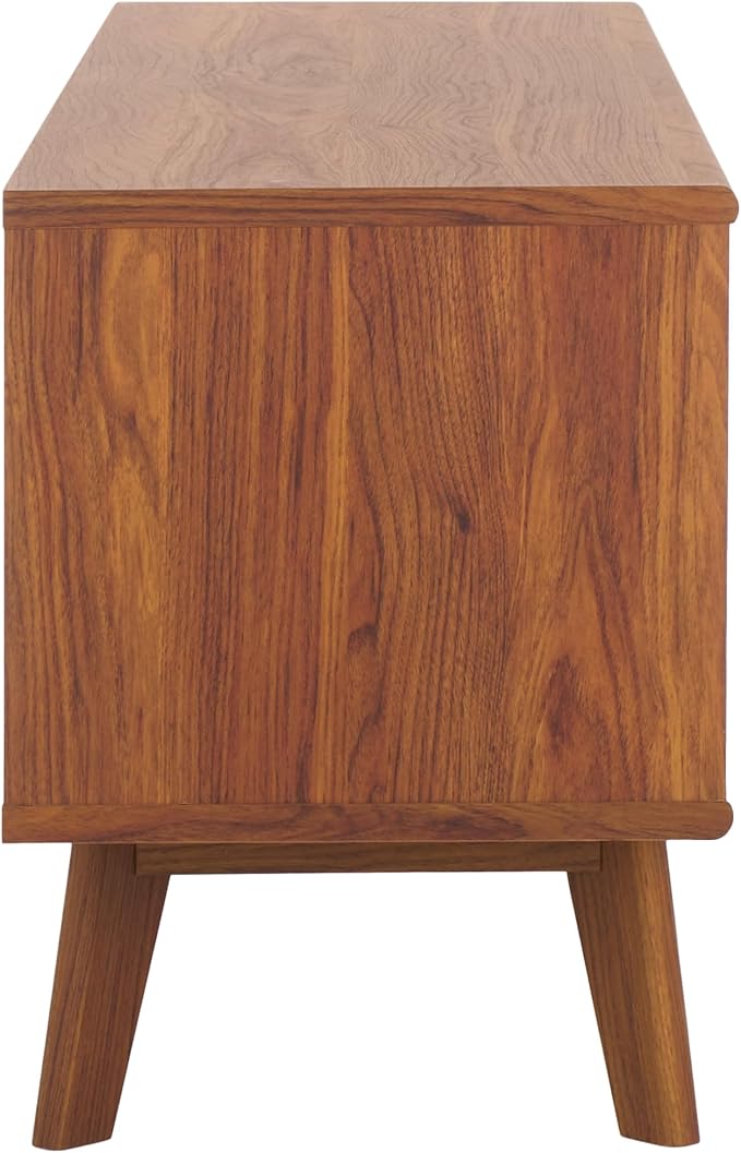 SAFAVIEH ESMA TV Stand for up to 65" Flatscreen – Walnut Brown, Sliding Doors with Interior Storage, Entertainment Media Console (MED9640A)
