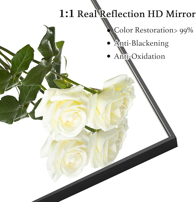 20x30 Inch Black Bathroom Mirror, Copper-Free Mirror, Aluminum Alloy Frame Vanity Mirror, Rectangle Wall Mounted Mirror, Modern Mirror for Bedroom/Living Room/Porch Horizontal or Vertical
