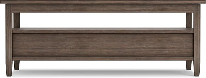SIMPLIHOME Warm Shaker Coffee Table - 48 inch Wide Solid Wood Cocktail Table in Farmhouse Brown, Transitional Living Room Table with 2 Storage Drawers and Open Shelf for Sitting Area or Lounge