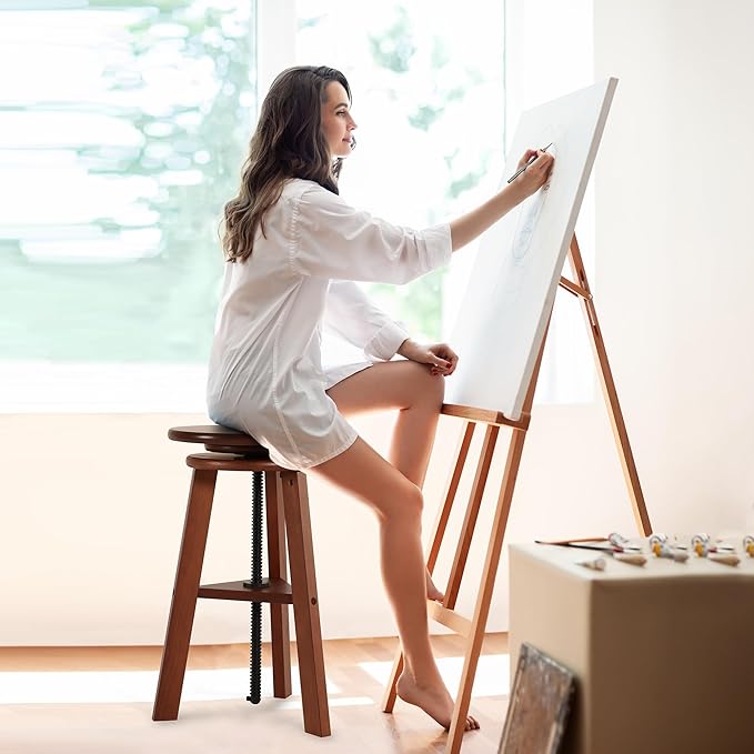 VISWIN Adjustable Drafting Stool for Artists & Adults, 19"-26" Height Solid Beech Wood Art Stool for Studio, Swivel Drafting Chair for Drawing, Home Use, Office, Kitchen
