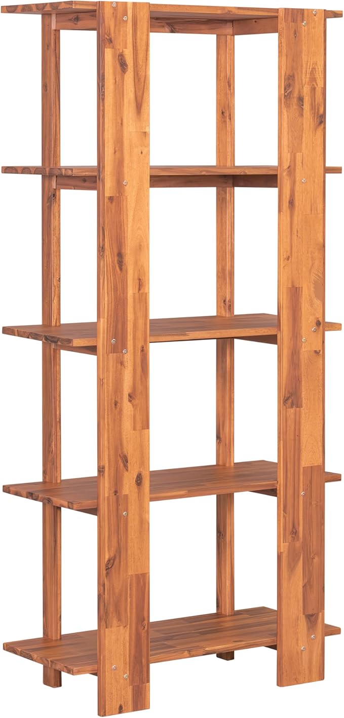 Christopher Knight Home Milio Modern 4 Shelf Bookcase, Acacia Solid Wood Book Organizer with Non-Slip Foot Pads, Sturdy Open Storage Shelf, Big Book Shelf, Floor Standing Unit, 70.20'' Height, Teak