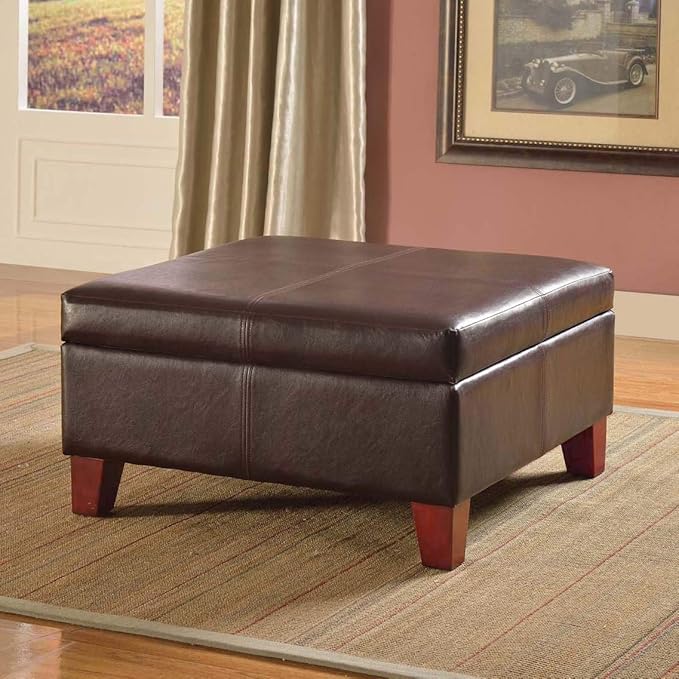 Homepop Home Decor |K2380-E155 | Luxury Large Faux Leather Square Storage Ottoman | Ottoman with Storage for Living Room & Bedroom, Distressed Brown