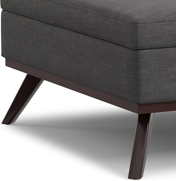 SIMPLIHOME Owen 40 inch Wide Mid Century Modern Square XL Coffee Table Storage Ottoman in Slate Grey Polyester Fabric, Assembled, for The Living Room, Entryway and Family Room