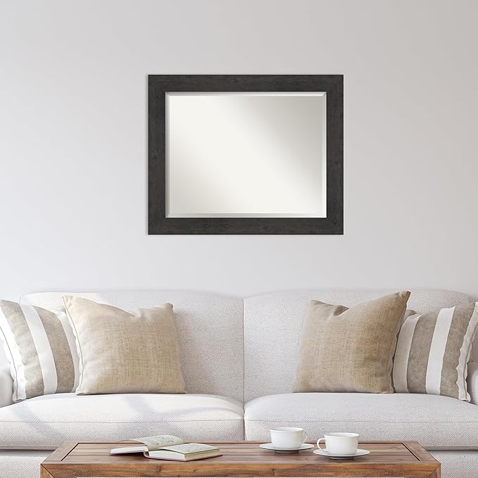 Amanti Art Brown Wall Mirror 28x34 Rustic Plank Espresso Rectangle Bathroom Mirror for Wall Decor Living Room, Large Rustic Farmhouse Frame, Hangs Horizonally and Vertically, Bathroom Decor, Beveled