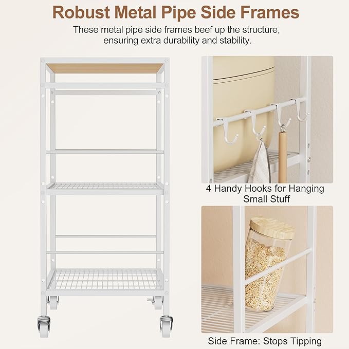 3-Tier Kitchen Cart with Adjustable Shelves - Microwave Storage Cart & Utility Rolling Organizer, Industrial Wheels for Small Spaces, 15.7"x23.6"x33.7" Kitchen Office Living Room Metal Rack