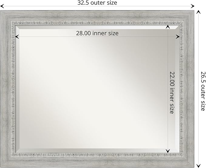 Amanti Art White Bathroom Mirror for Over Sink, 27x33 Rustic White Wash Rectangle Vanity Mirror, Large Rustic Farmhouse Wood Frame, Hangs Horizonally and Vertically, Bathroom Wall Decor, Beveled Edge